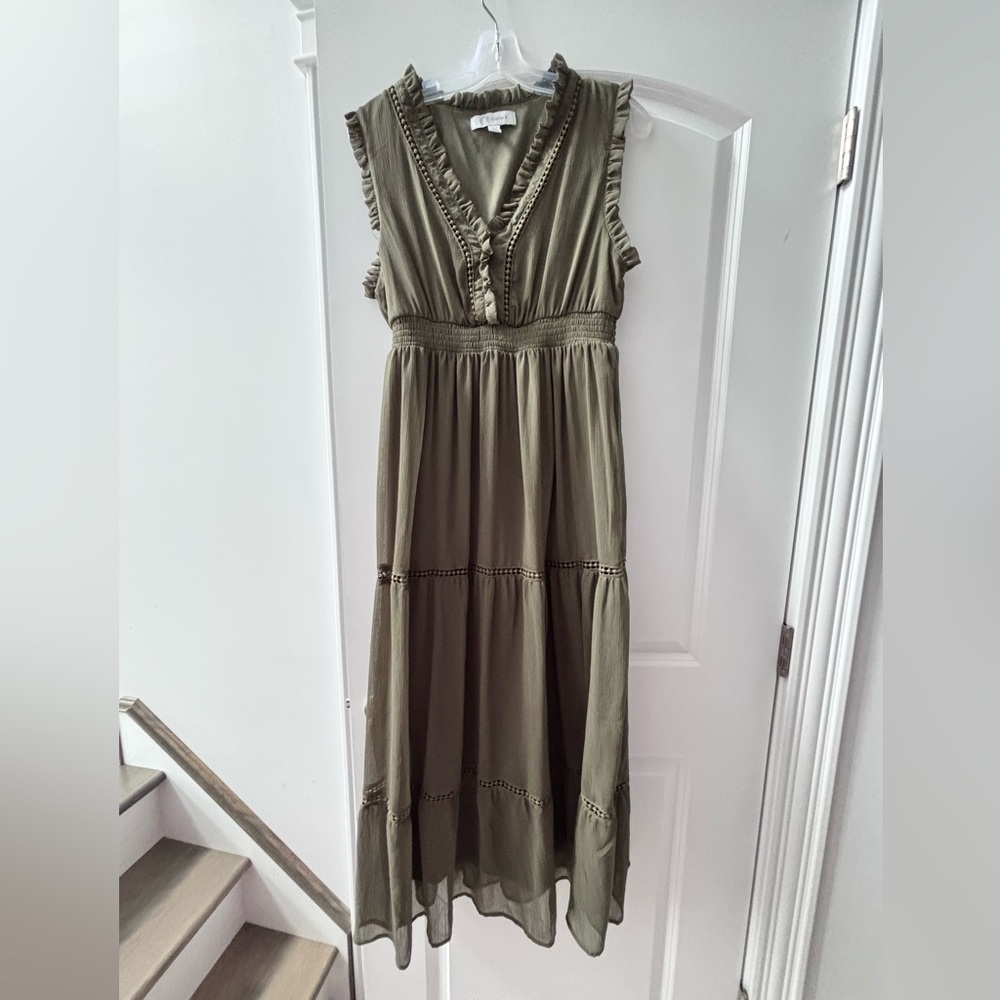 Olive Green Maxi Dress with Ruffle Details